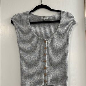 Madewell Light Blue Ribbed Button-Up Sleeveless Top with wooden buttons